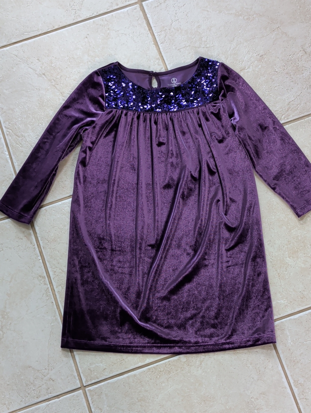 Lands' End Girls' Velvet Sequin Yoke Purple Dress Size 10